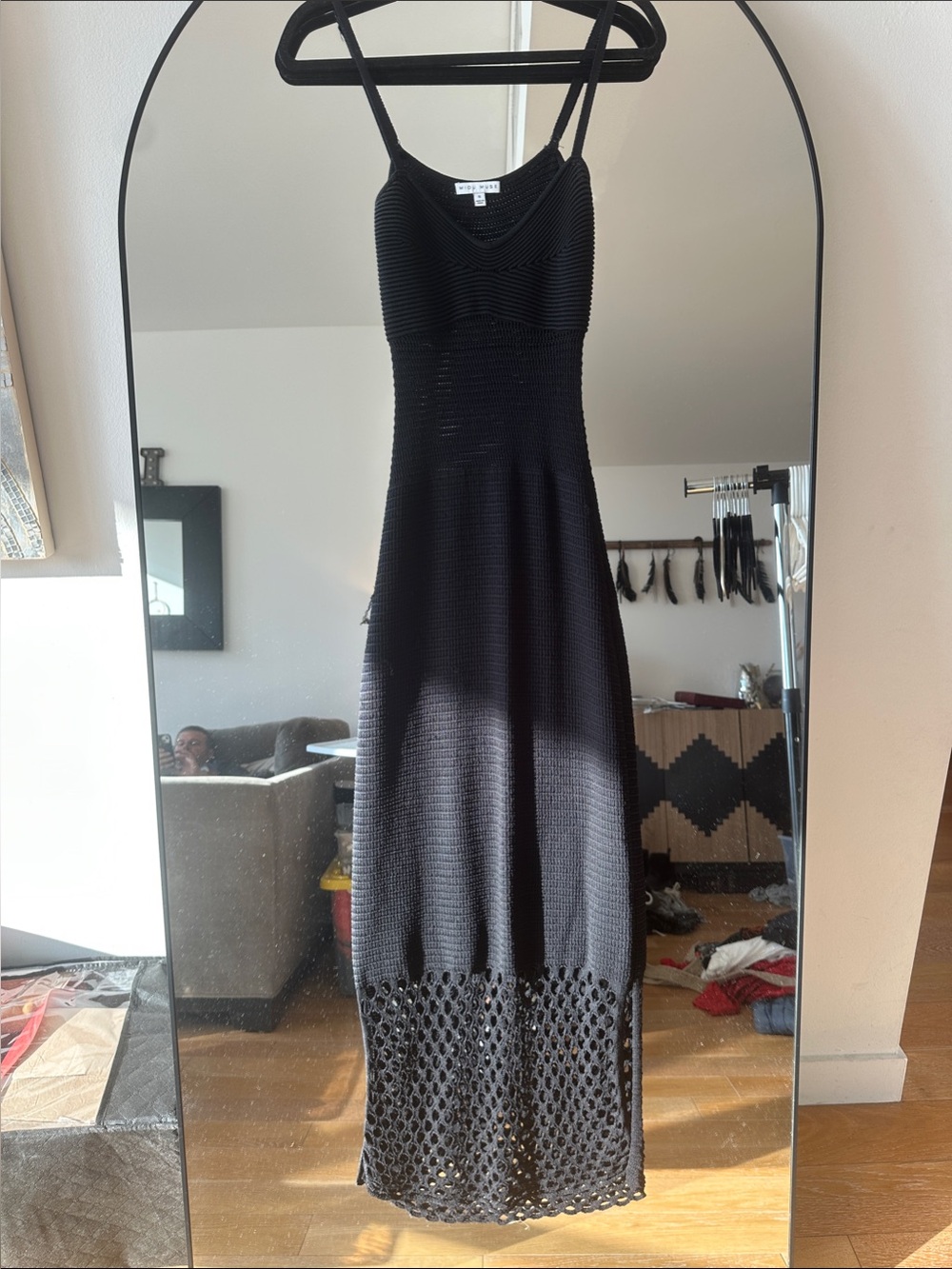 Miou Muse - Black Knit Dress with Crochet Hem